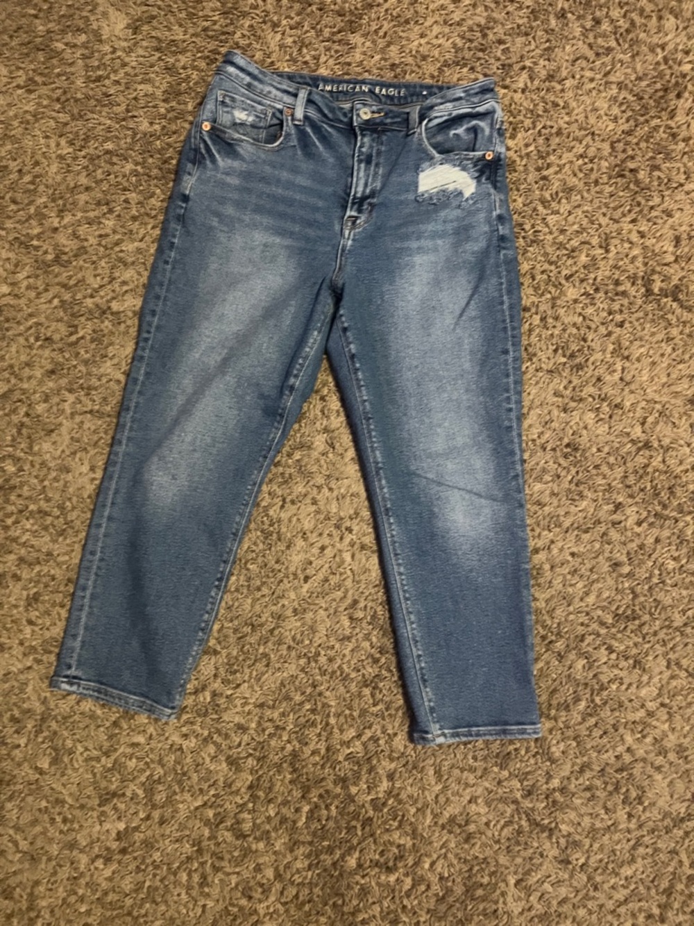 American Eagle Outfitters Women's Medium Blue Boyfriend Jeans with Distress